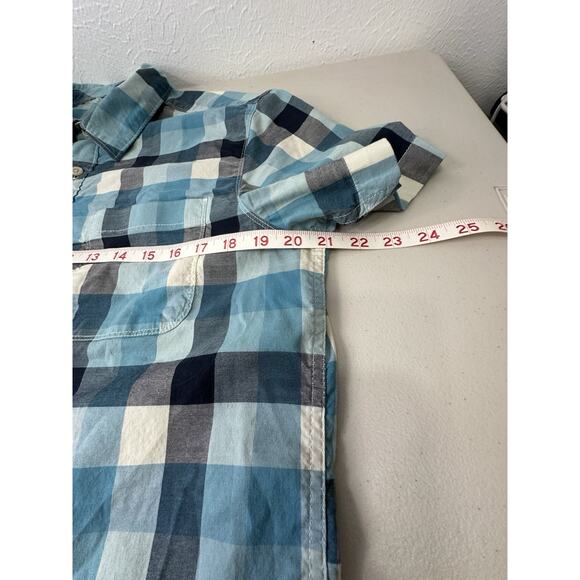 North Face Shirt Mens M Blue Plaid Short Sleeve Button Up Camp Core, Hiking Nerd - Picture 3 of 14
